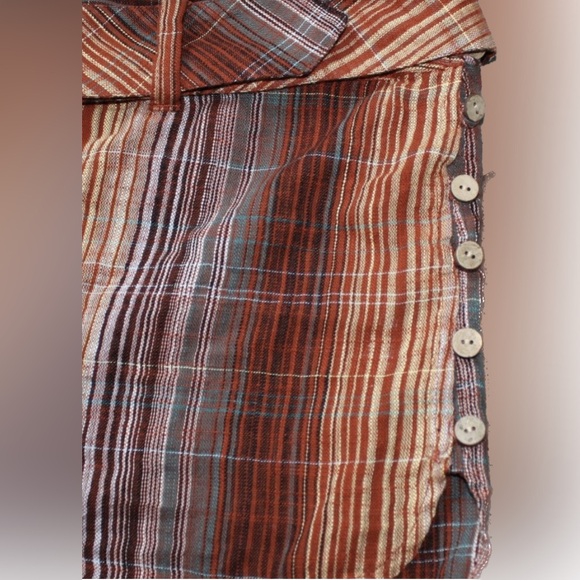 FREE PEOPLE Boho Mini Skirt Plaid Earth Tone w/ Belt Hippie Coastal Ethnic Beach - Picture 3 of 9